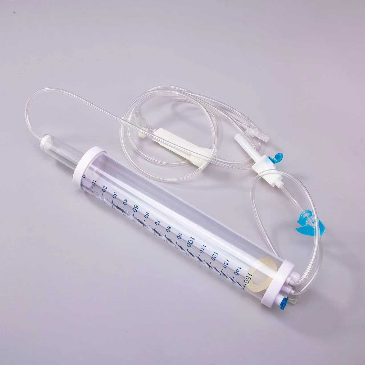 Burette infusion set 100ml/150ml with graduated measuring chamber, drip chamber, roller clamp and Y injection port — paediatric IV set